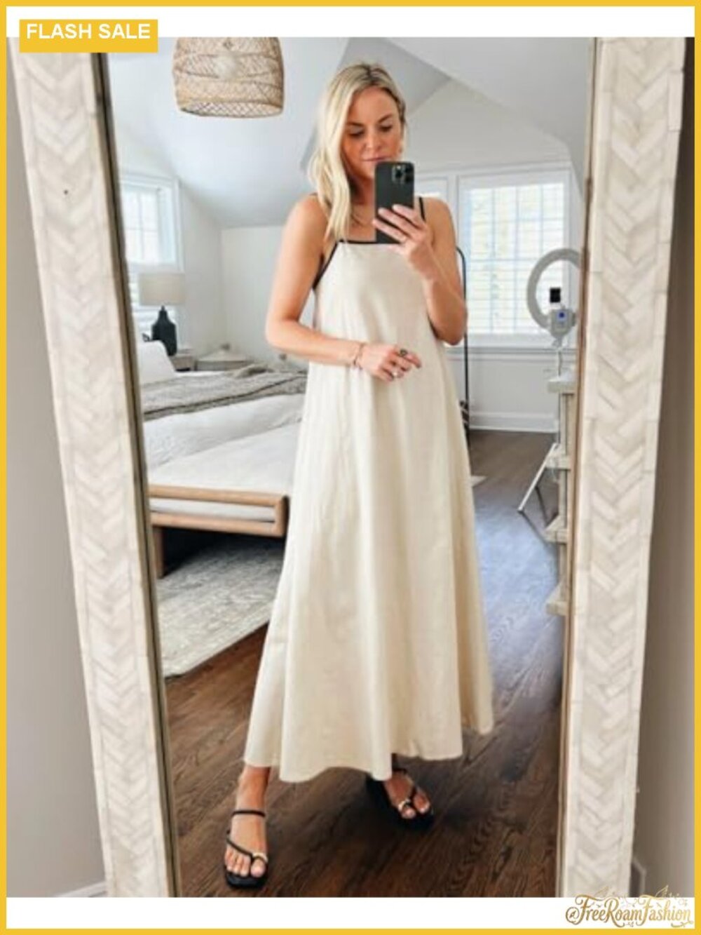 Linen Maxi Dress Spaghetti Strap Boho Casual Summer Sundress - Picture 2 of 6